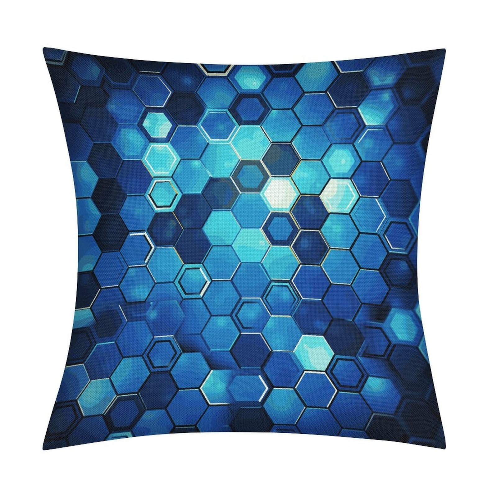 JTREHY Blue Hexagon Throw Pillow Covers Farmhouse Pillow Cover Standard Pillow Shams Decorative Square Pillowcases Soft Pillow Cases Wrinkle Fade Resistant for Couch Home 18x18 Inch