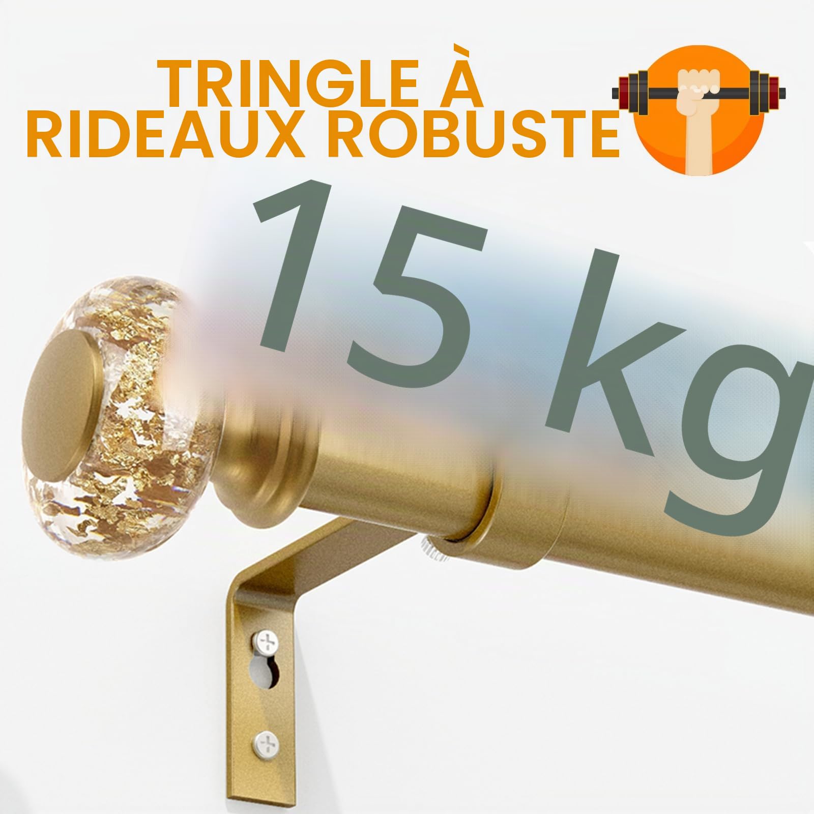 Tringles à rideaux dorées pour fenêtres de 81,3 à 183 cm : tringle à rideaux réglable en acrylique de 2,5 cm avec embouts en feuille d'or translucide - Tringle à rideaux décorative simple pour chambre