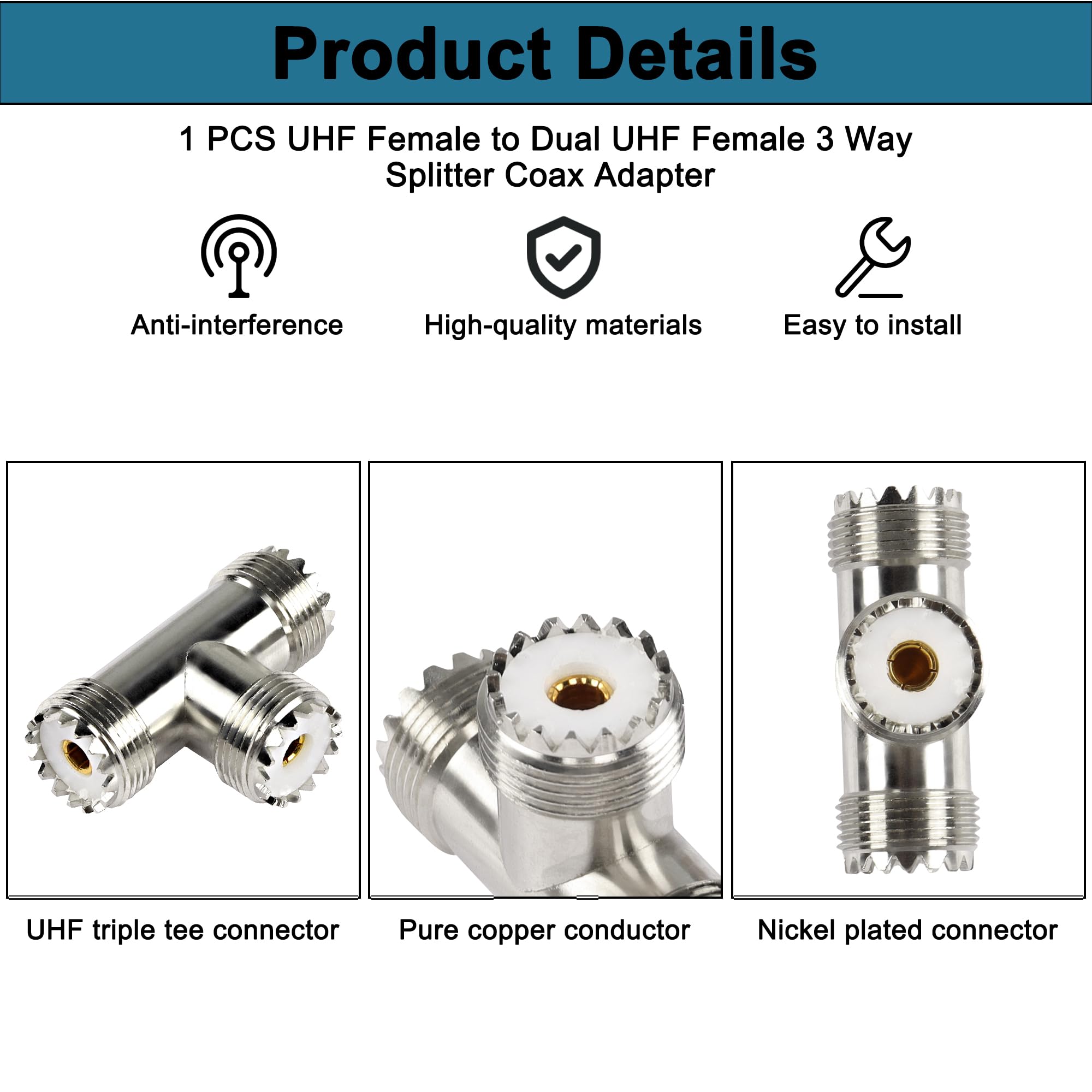 RF Coaxial Adapter UHF SO-239 Female ( Jack) To 2X UHF Female 3 Way "T - Foto 12