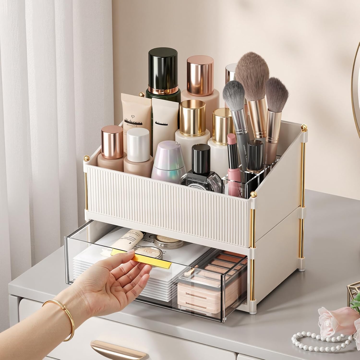 Modular Makeup Organizer, Clear Acrylic Cosmetic Storage Box with Drawer, Vanity Countertop Organizer for Makeup, Skincare and Beauty Accessories – Multiple Styles