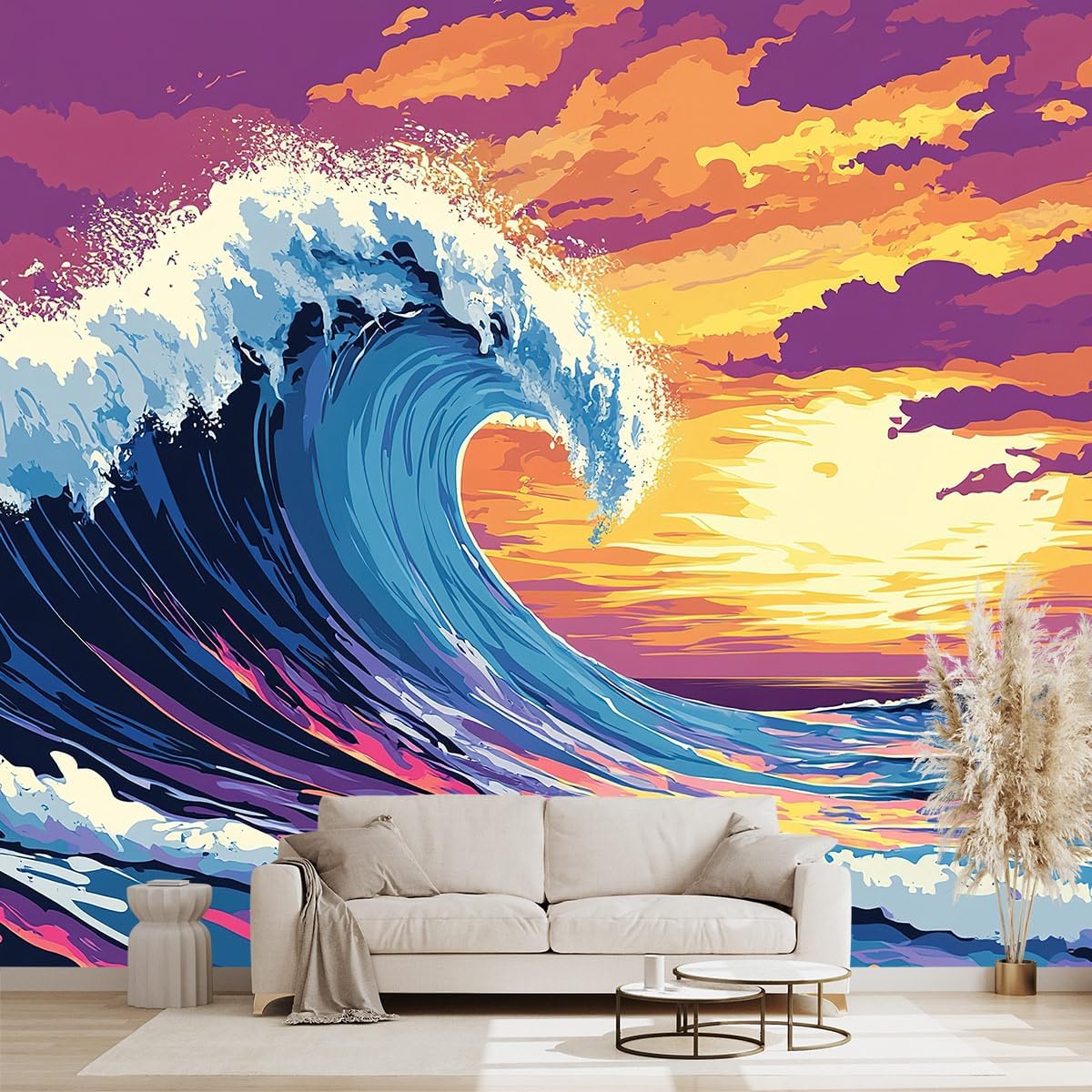 3D Wave Wallpaper Sunset Abstract Wall Mural for Bedroom - 137"x96" (Not Peel and Stick) W0011 137"x96"