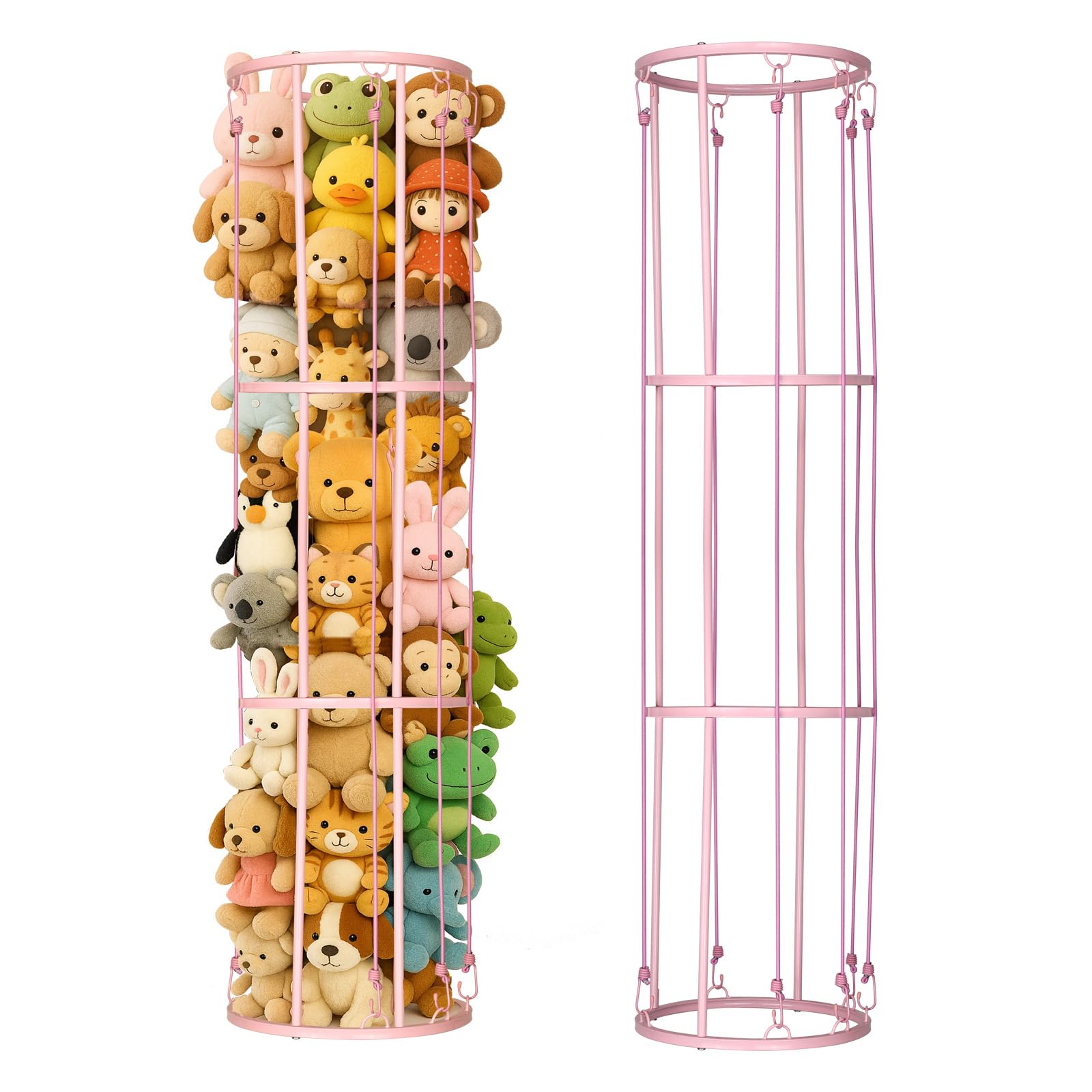 GHYKL Pink Metal Stuffed Animal Zoo Storage Holder Standing, Large Stuffed Animal Storage, Durable Soft Toy Storage Organizer Shelves Basket, Suitable for Bedroom Nursery Play Room Decor