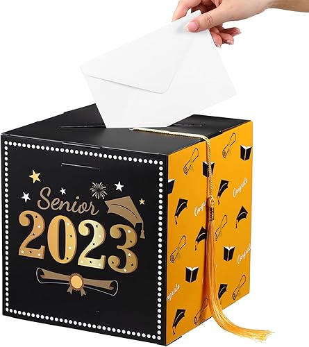 ABOOFAN Caja de tarjetas de graduación 2023, caja de tarjetas de regalo de felicitaciones graduadas con borla para decoraciones de fiesta de