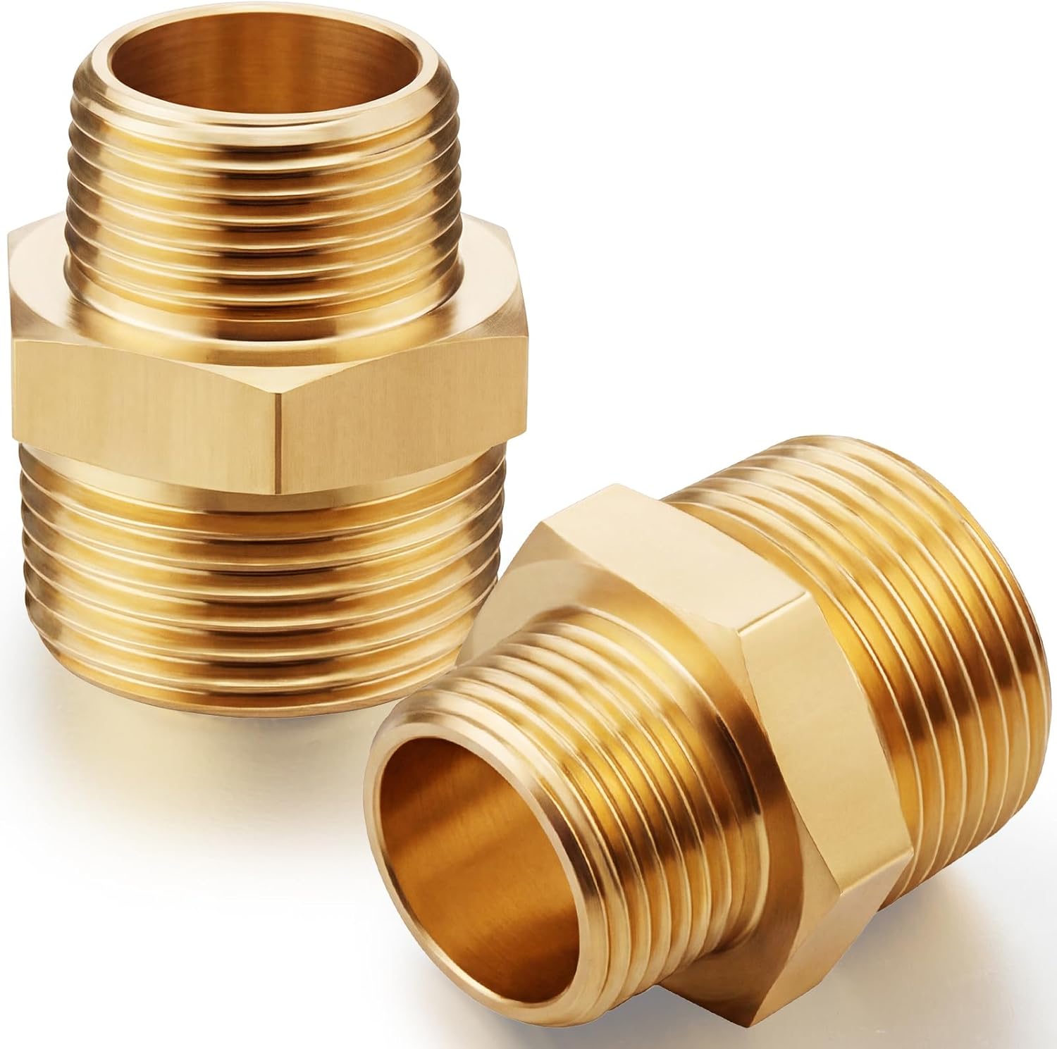 2 Pieces Brass Pipe Fitting 3/4 x 3/4 Inch NPT Brass Hex Nipple Male Pipe Adapter, Straight Connector Fitting
