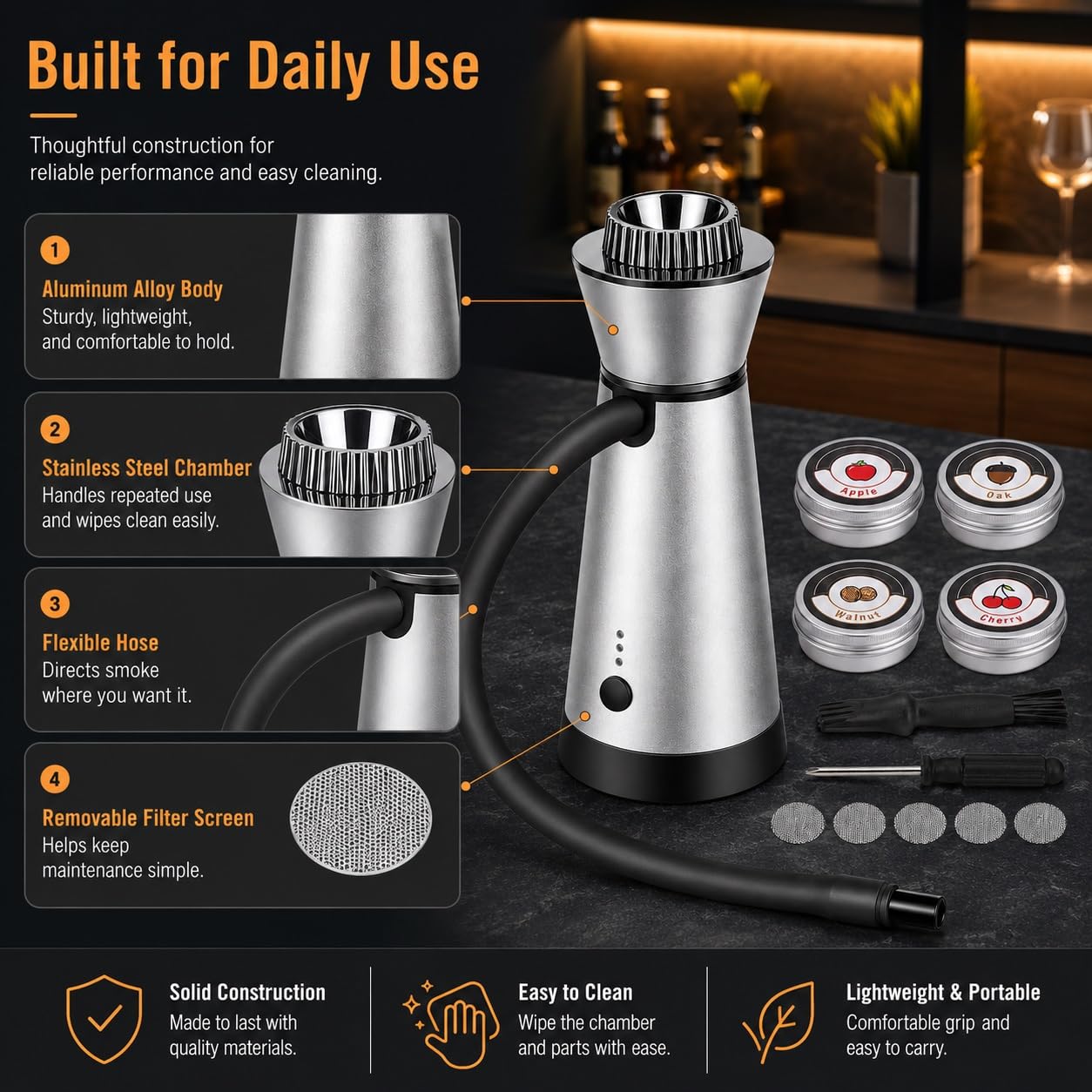 Ahumador de Cócteles y Whisky Kit Pistola de Ahumado en Frío Recargable USB-C Infusor de Humo Portátil para Bebidas Carne Queso y Comida Barbacoa Interior Bar Casa