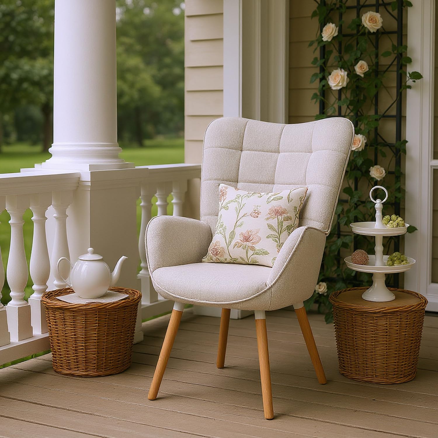 Fauteuil pour jardin extérieur beige avec assise confortable en tissu