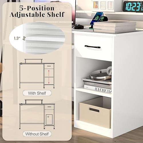 Miniatura 24 de Escritorio para computadora con cajones, mesa de estudio con estantes de almacenamiento, bandeja para teclado, mesa de tocador de maquillaje de
