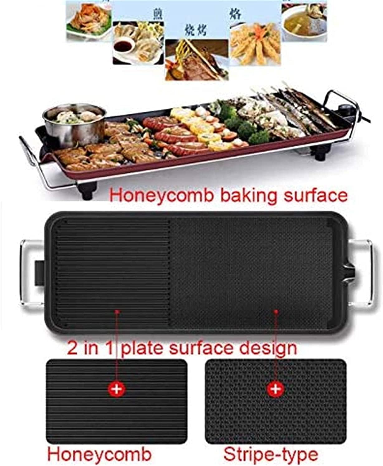 Multi-function Electric Grills Home Baking Pan Smokeless 1500W Teppanyaki Barbecue Electric Griddles 220V Indoor BBQ machine,Household Nonstick Electric Griddle