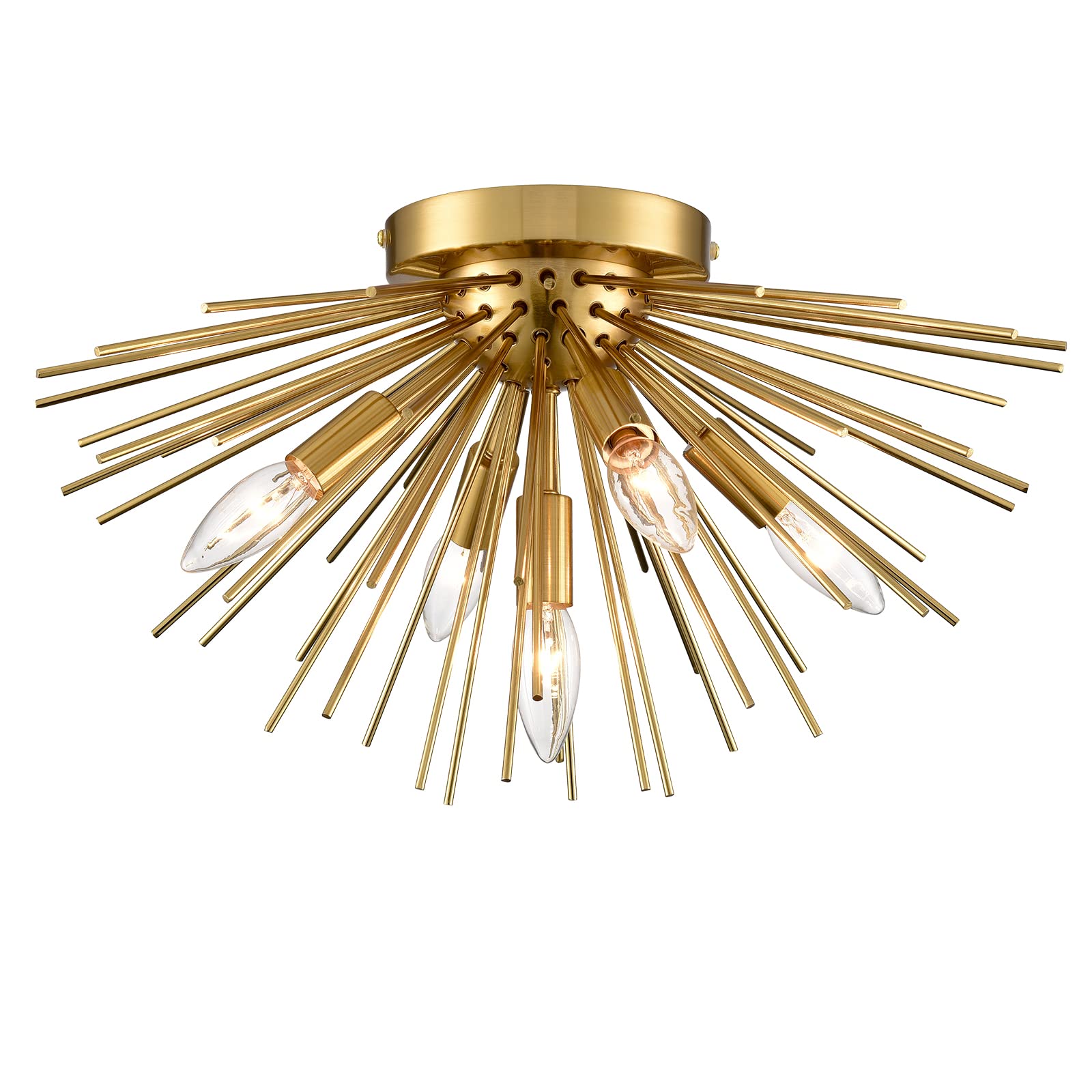 CLAXY Mid-Century Sputnik Flush Mount Ceiling Light 5-Light Brass Ceiling Light Fixture for Dining Room, Hallway, Entryway