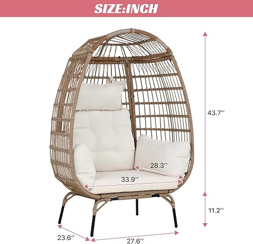 Miniatura 9 de Dkelincs Silla de mimbre para interiores y exteriores, silla de lectura para patio, silla de ratán de gran tamaño para patio, jardín, sala de estar