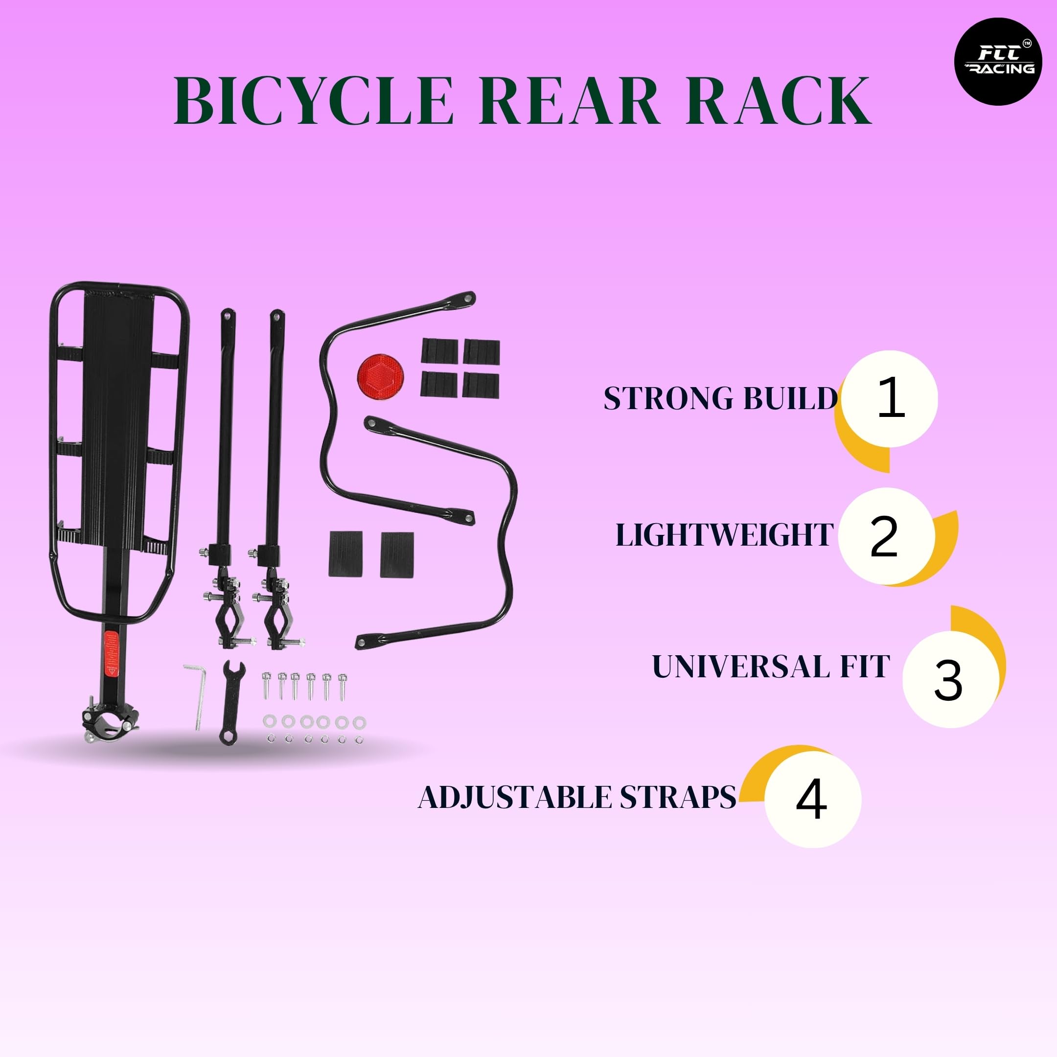Bicycle Rear Rack/Carrier - Aluminium Alloy and Front Mouse Light - Waterproof Combo for Bicycle 1