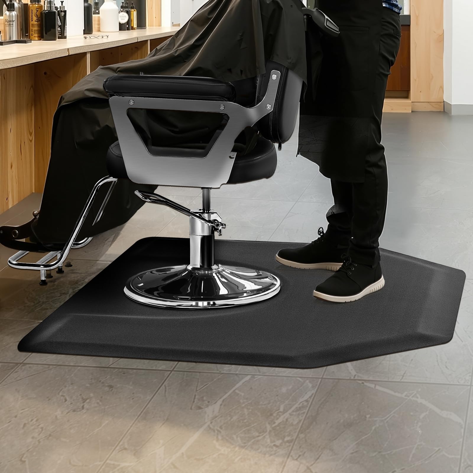 VEVOR Tapis de Chaise de Salon Coiffure, 1225x1505x13 mm, Tapis de Sol Salon Coiffeur Anti-Fatigue pour Base de Chaise Circulaire, Surface en PVC, Facile à Nettoyer, Bords Biseautés Anti-trébuchement