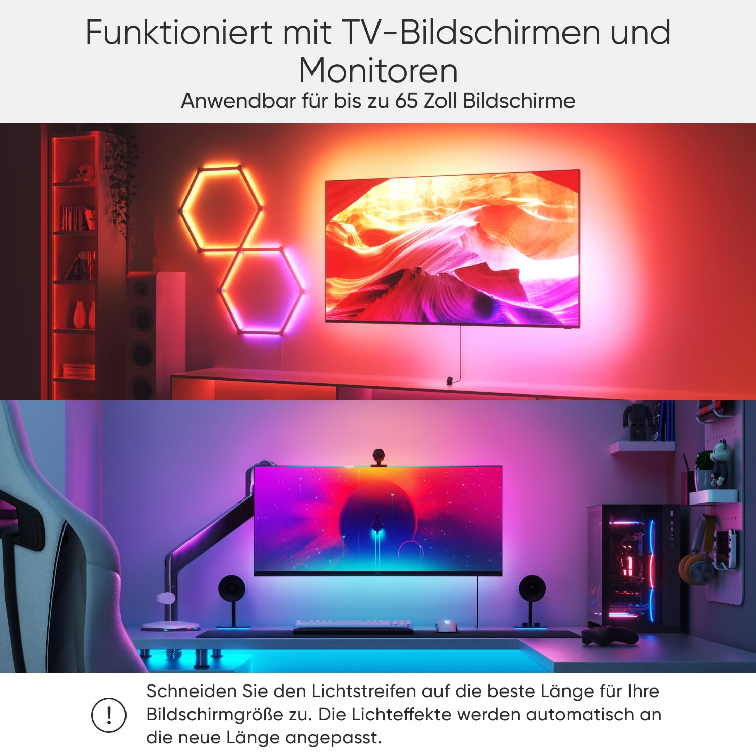Nanoleaf 4D Screen Mirror + Lightstrip Kit für Fernseher/TV/Bildschirme bis zu 85 Zoll (215 cm) - Smart RGBW LED Strip + Kamera, Thread & WLAN, Funktioniert mit Alexa Google Apple