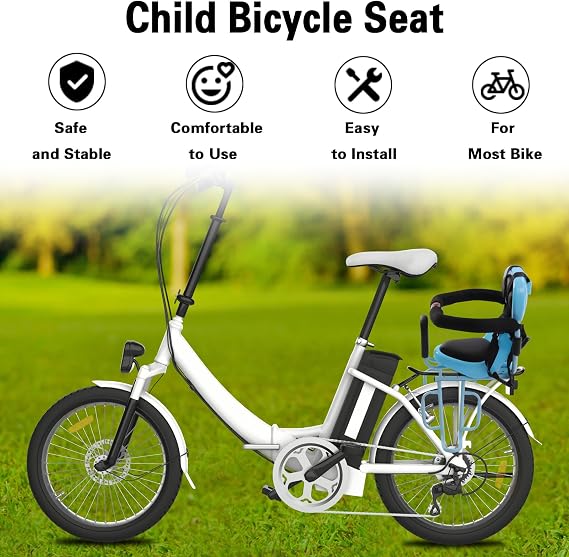 Futchoy Child Bike Seat, Rear Mounted Child Bike Seats, Back Mount Kids Seat with Non-Slip Armrests/Pedals Padde/Seat Belt/U-Shaped Guardrail, Suitable for Children Aged 1-6