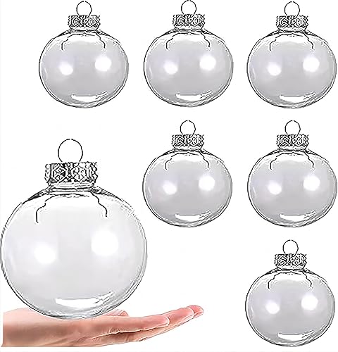 Paquete de 6 adornos de plástico transparente, bola de relleno de Navidad de 3.15 pulgadas, bola decorativa recargable de plástico transparente de