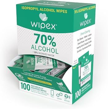 Wipex 70% Isopropyl Alcohol Wipes - Individually Wrapped Sachets, Electronic & Tech Wipes in Dispensing Box, 100 Count Pack of 1