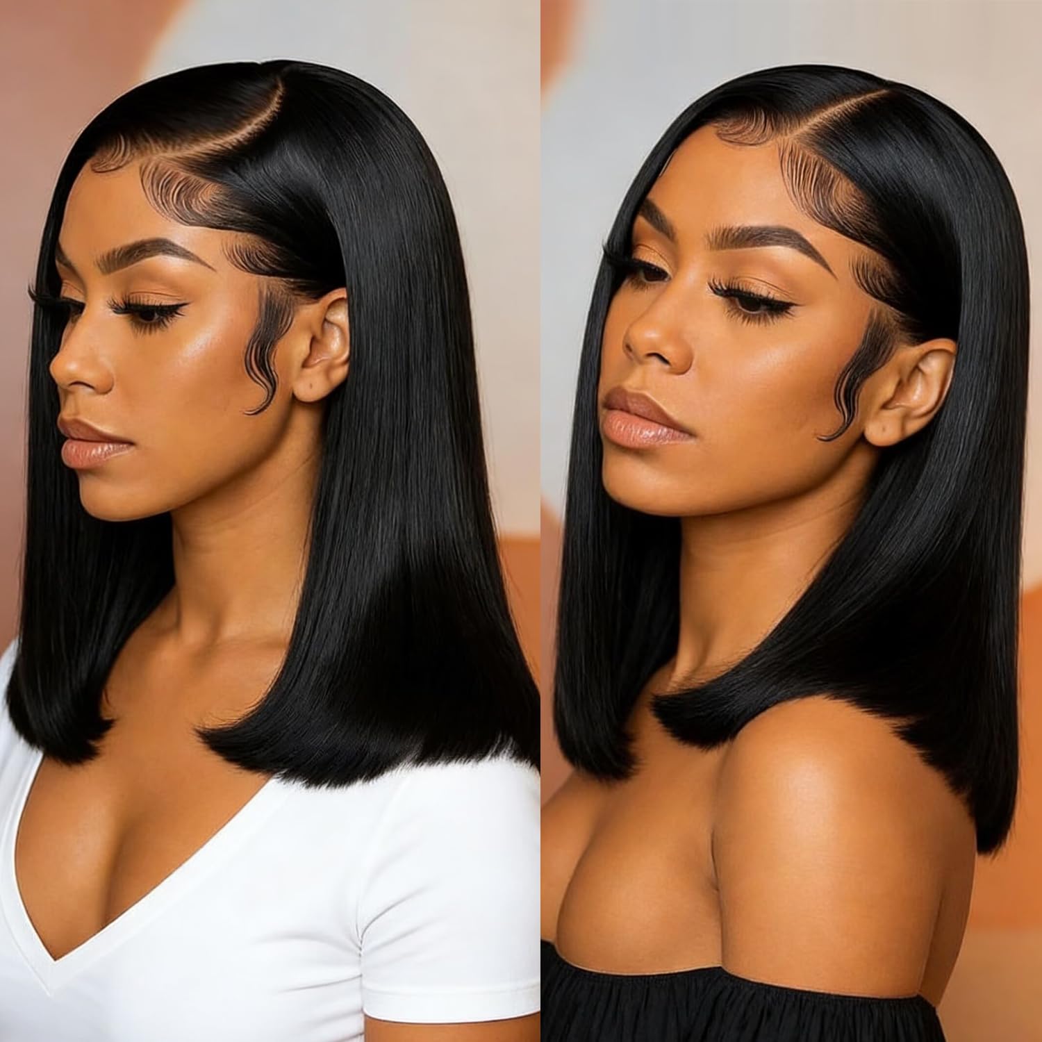 Superfect Bob Wig Human Hair 13x4 Lace Front Wigs Human Hair Pre Plucked 14 Inch Straight HD Lace Frontal Short Glueless Wigs for Women with Baby Hair 180% Density Natural Black Color