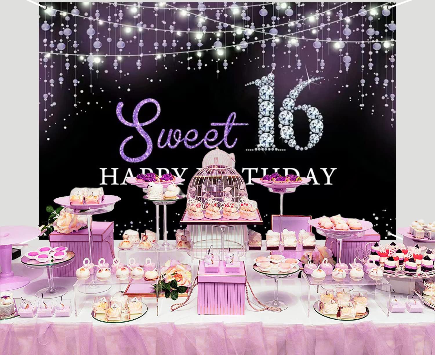 Difuento Sweet 16th Birthday Decorations for Girls - Purple Balloon Garland Kit, Banner, 90pcs Balloons, Chain, Glue - Perfect for 16th Birthday Party - Image 3