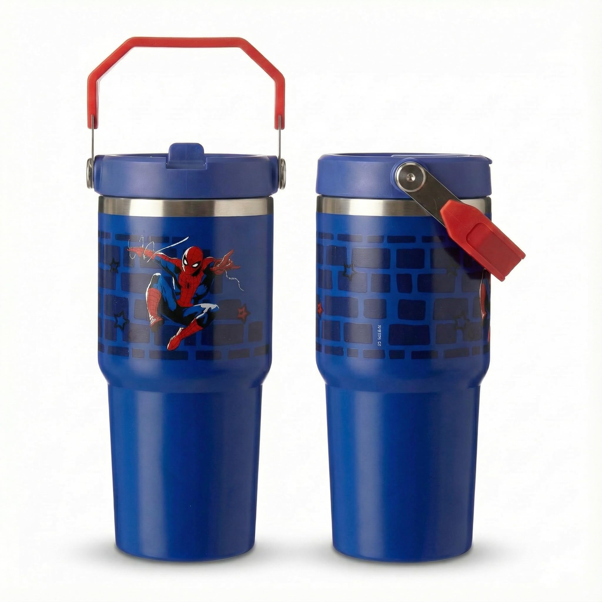 Spiderman Insulated Drinks Tumbler 600ml - Stainless Steel Water Bottle + Carry Loop | Leak-Proof Reusable Travel Flask for Kid’s School or Picnic, Blue