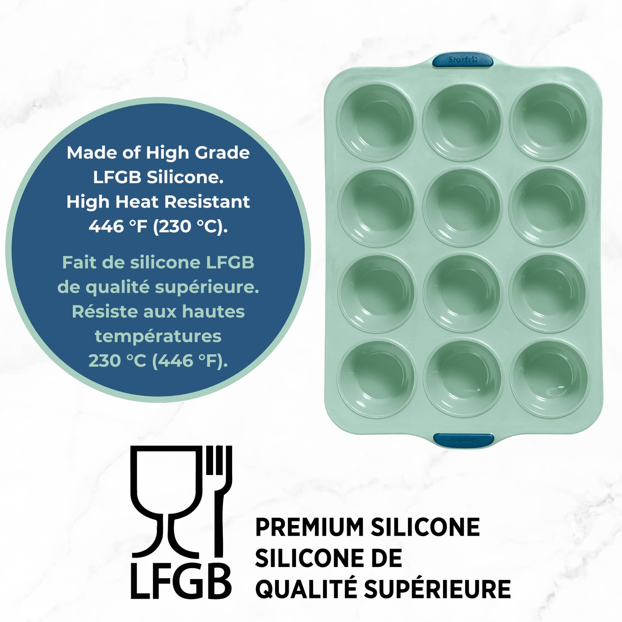 STARFRIT Molde de silicona para 12 magdalenas con marco de metal integrado
