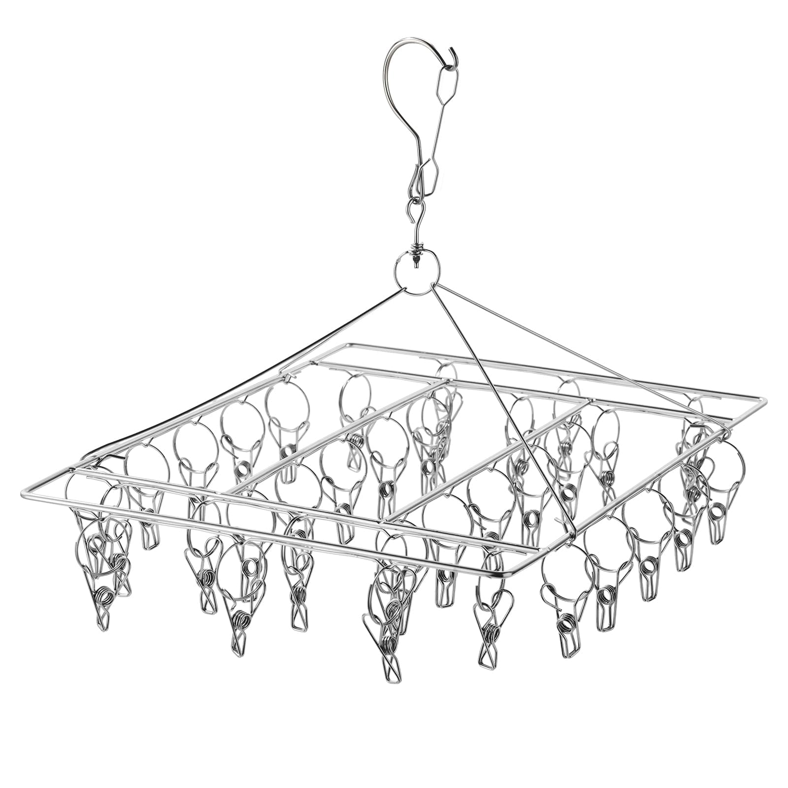 Sunnynest Silver Folding Sock Dryer With 36 Pegs – Stainless Steel Multi-Peg Laundry Hanger For Socks, Underwear, Bras, Baby Clothes – Space-Saving Foldable Drying Rack
