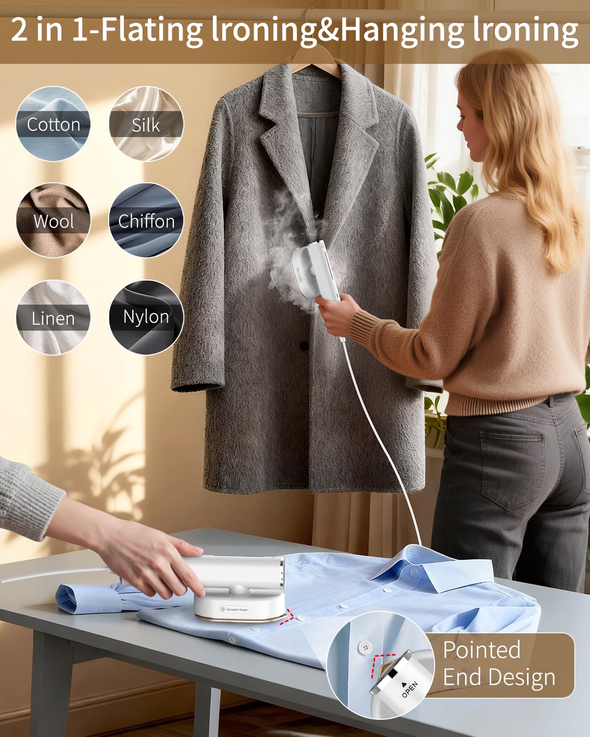 Vaporizador portátil para ropa, viaje, mini vaporizador y plancha, calentamiento rápido de 10 segundos, horizontal y vertical, 1200 W, eliminación de arrugas, vapor de ropa y plancha para