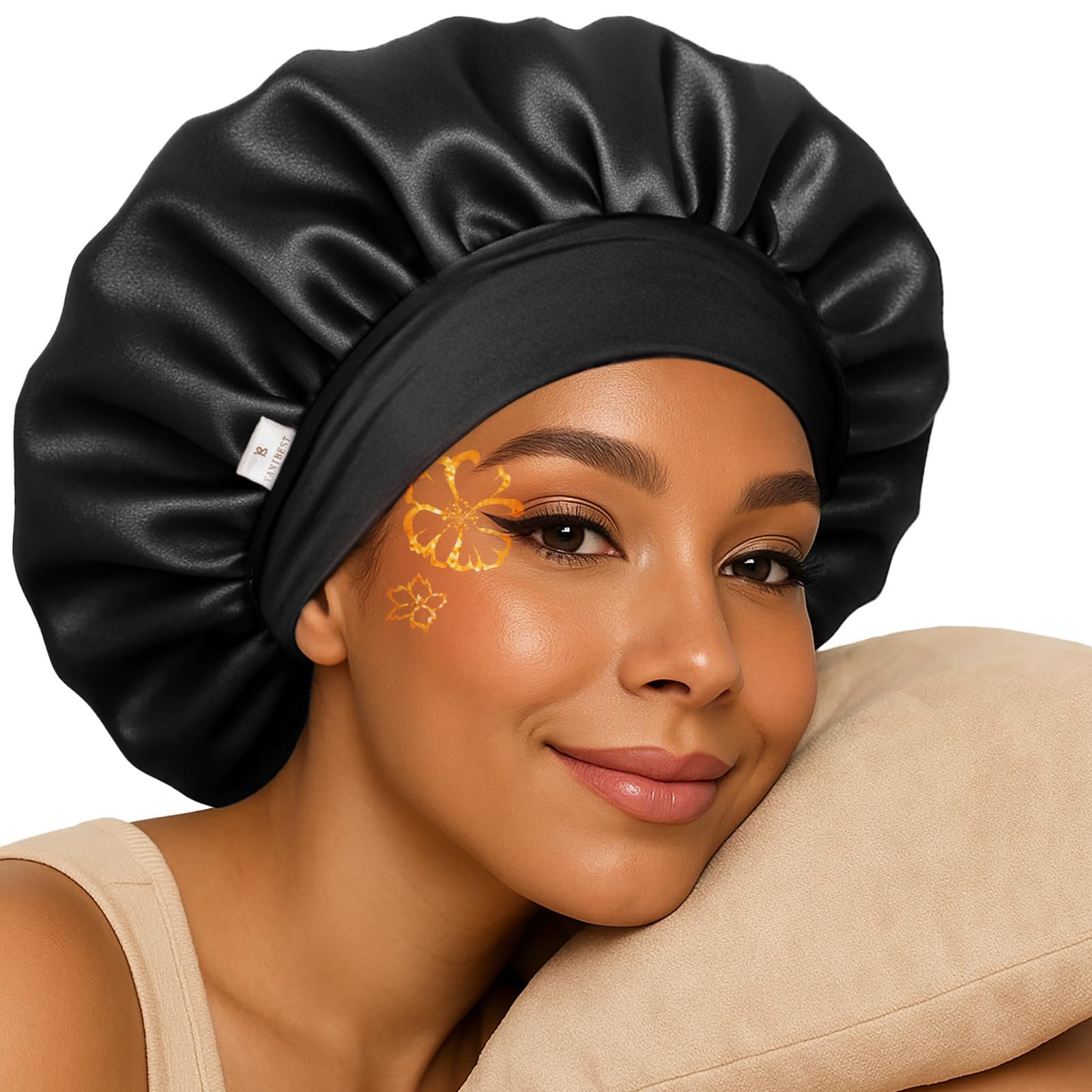 YANIBEST Silk Bonnet for Sleeping Women, Double Layer Hair Satin Bonnets with Elastic Band, Sleep Cap Curly Natural HairOEKO-TEX STANDARD 100