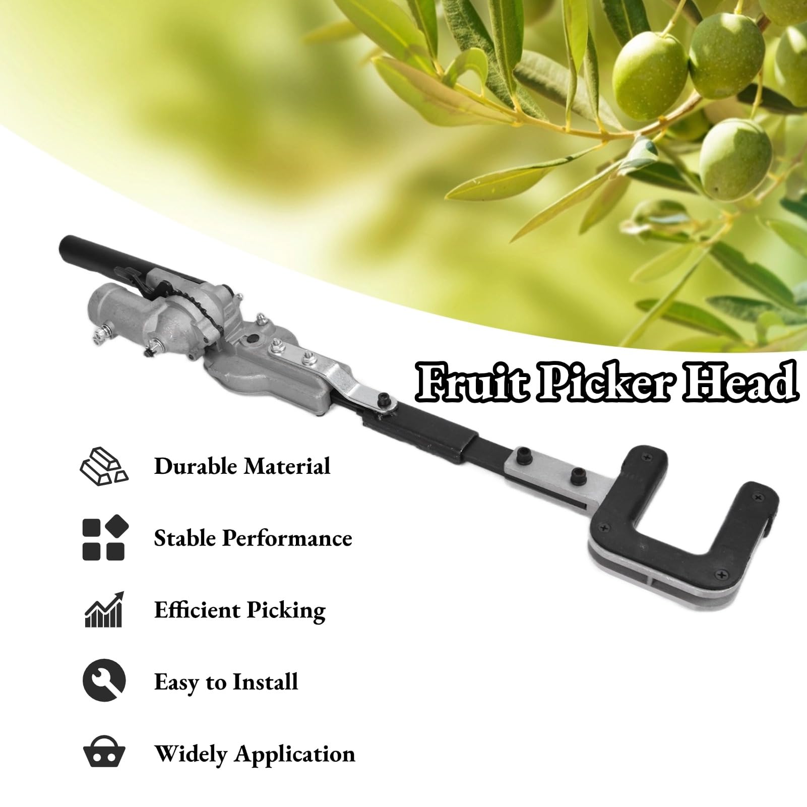 Cabezal recogedor de frutas de aleación de aluminio de 26 mm, cabezal de cosechadora de aceitunas, cabezal de recogida de residuos de 9 dientes, herramienta de agarre de jardín, cabezal de