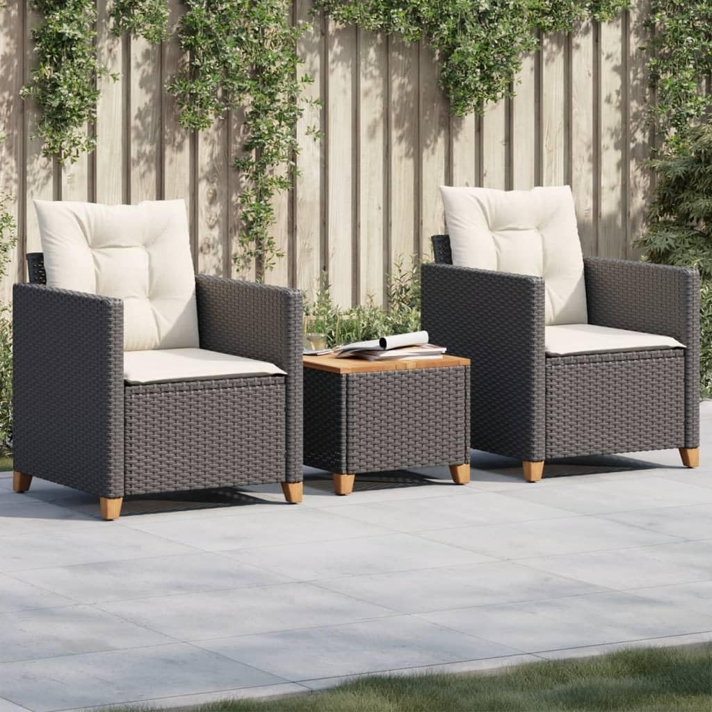VidaXL Bistro Set 3-teilig Mit Kissen - Graues Poly Rattan
