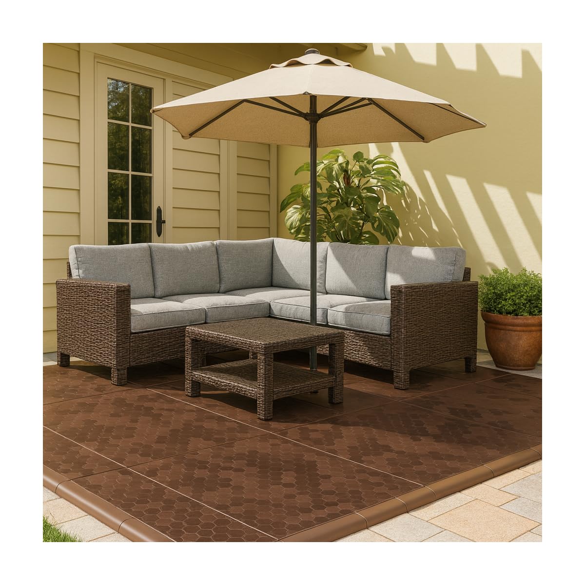 INTEC - Lot de 10 Dalles de sol Clipsable Marron Taupe 116x76x3cm Polypropylène Revêtement de Sol Modulable Intérieur/Extérieur Supporte Charge Lourde