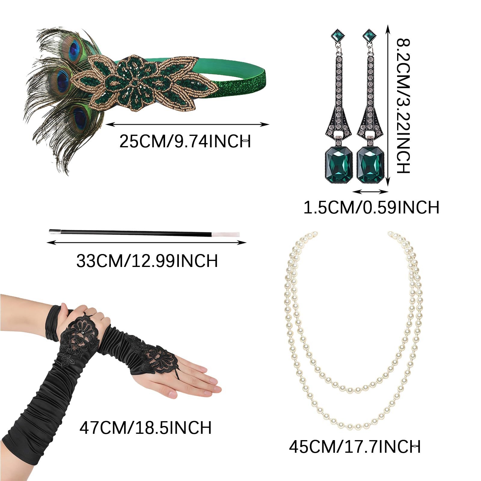 AWAVM 1920 Accessories Set,Roaring 20's Theme Flapper Costume,Gatsby Accessories Set,Fashion Vintage Headband,Necklace Earrings,Long Gloves,bracelet Holder For Women - Image 2