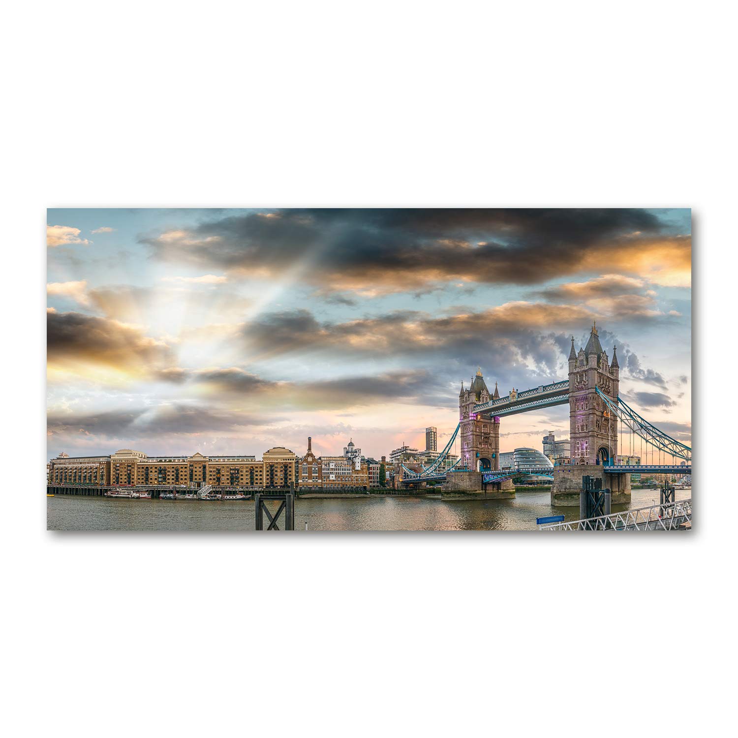 Impression sur verre de 120x60 cm panoramique motif architecture de Londres multicolore
