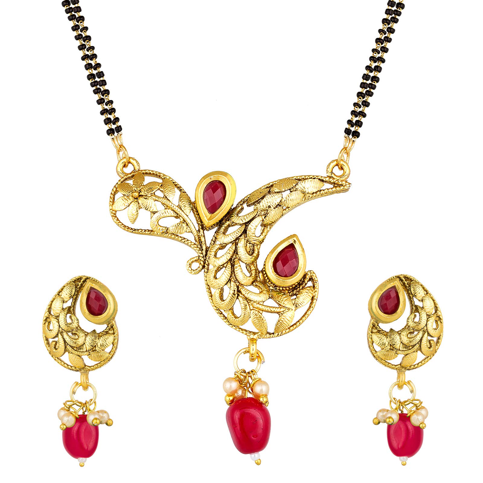 Latest Fashion Traditional Stylish Design Gold Plated and American Diamond Mangalsutra for Women (Golden) (DT1818MS)-image-40
