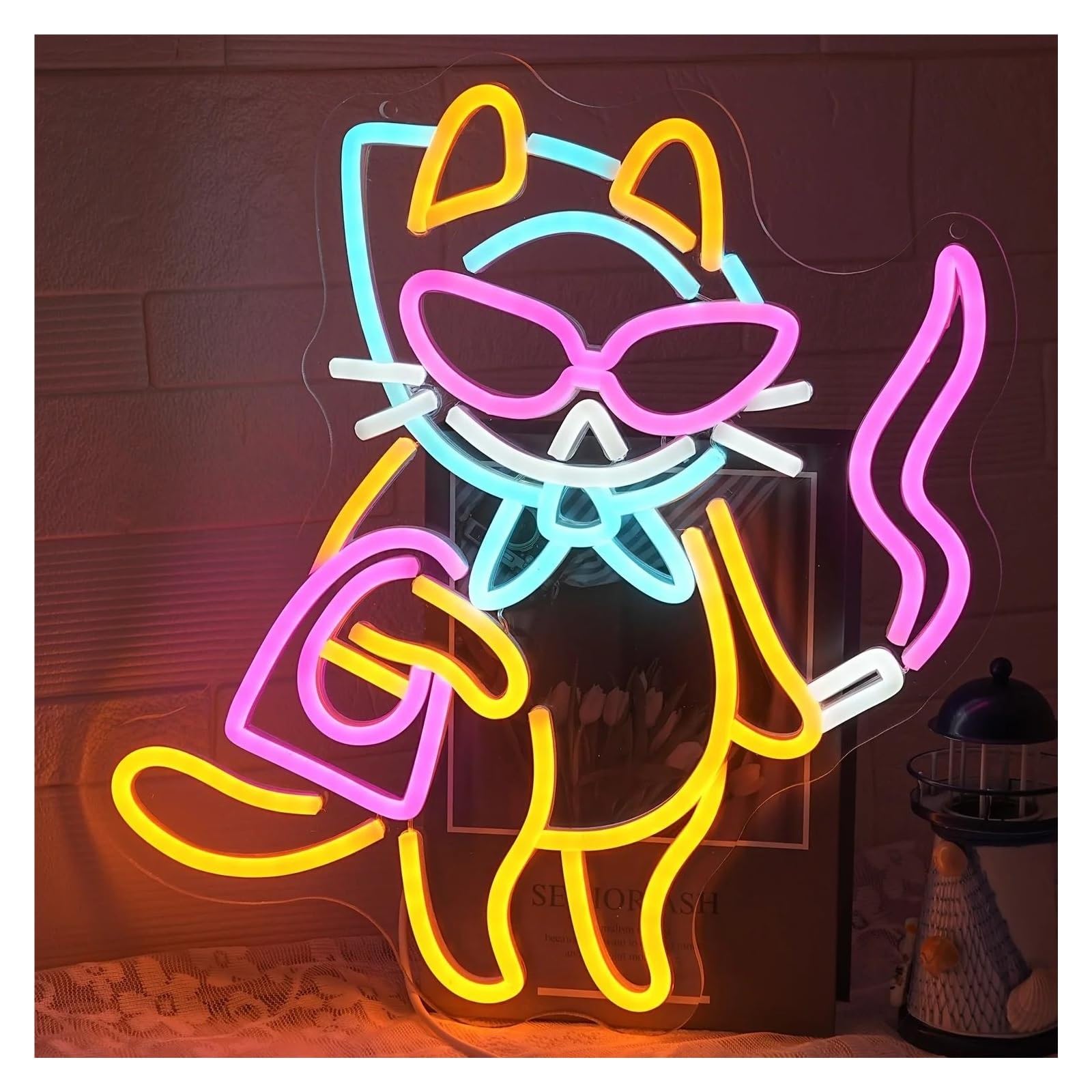 Wiszące neony artystyczne Neonowa Tablica Z Napisem Smoking Cat Light Dimmable USB Powered For Hotel Bar Home Room Farmhouse Wall Decor 33cmx33.5cm