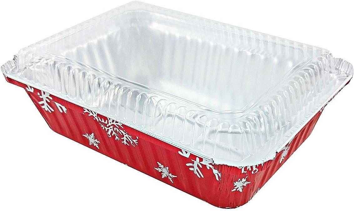 Durable Packaging Disposable Aluminum Foil Holiday 2 1/4 lb. Oblong Pans with Clear Plastic Dome Lids #9201X (Pack of 25)