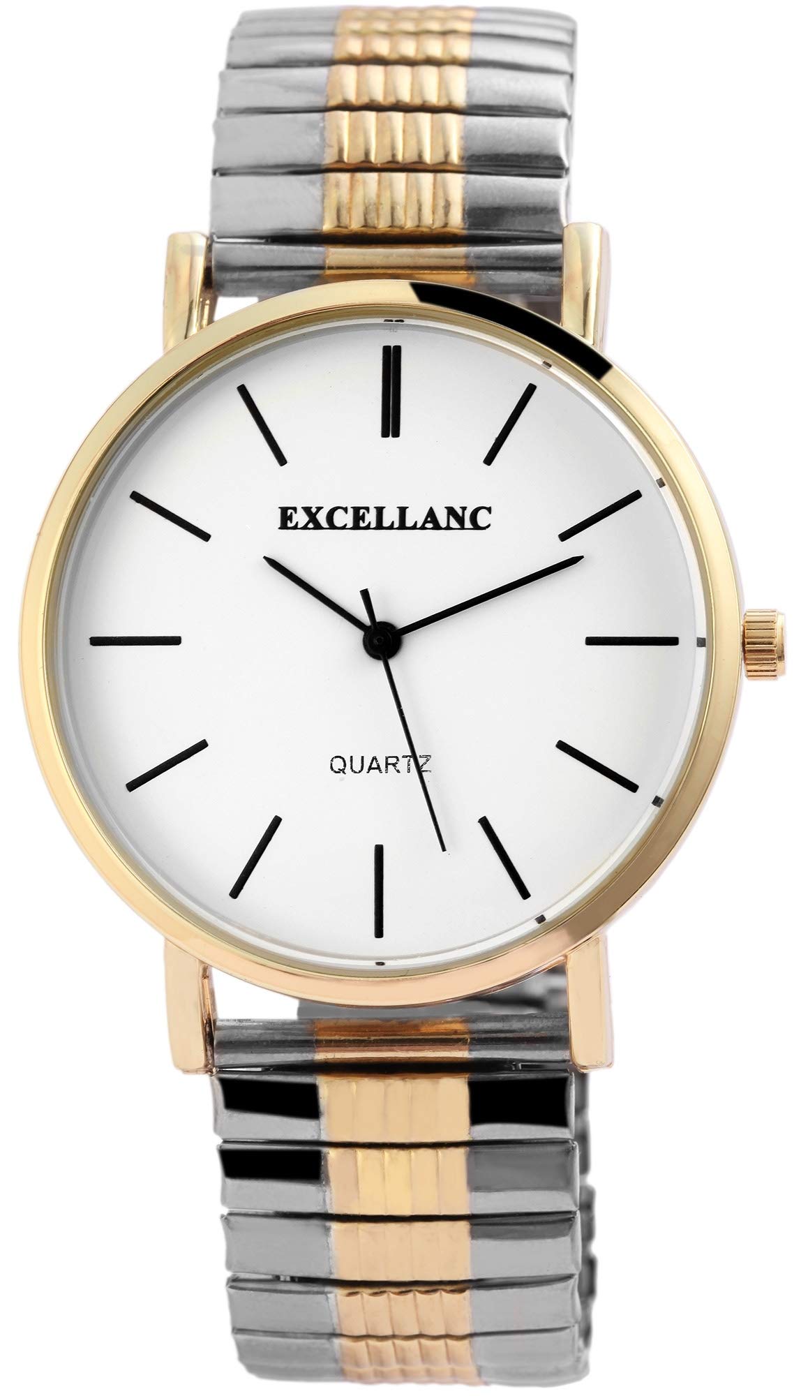 EXCELLANC Orologio da uomo bianco argento oro analogico in metallo con cinturino al quarzo