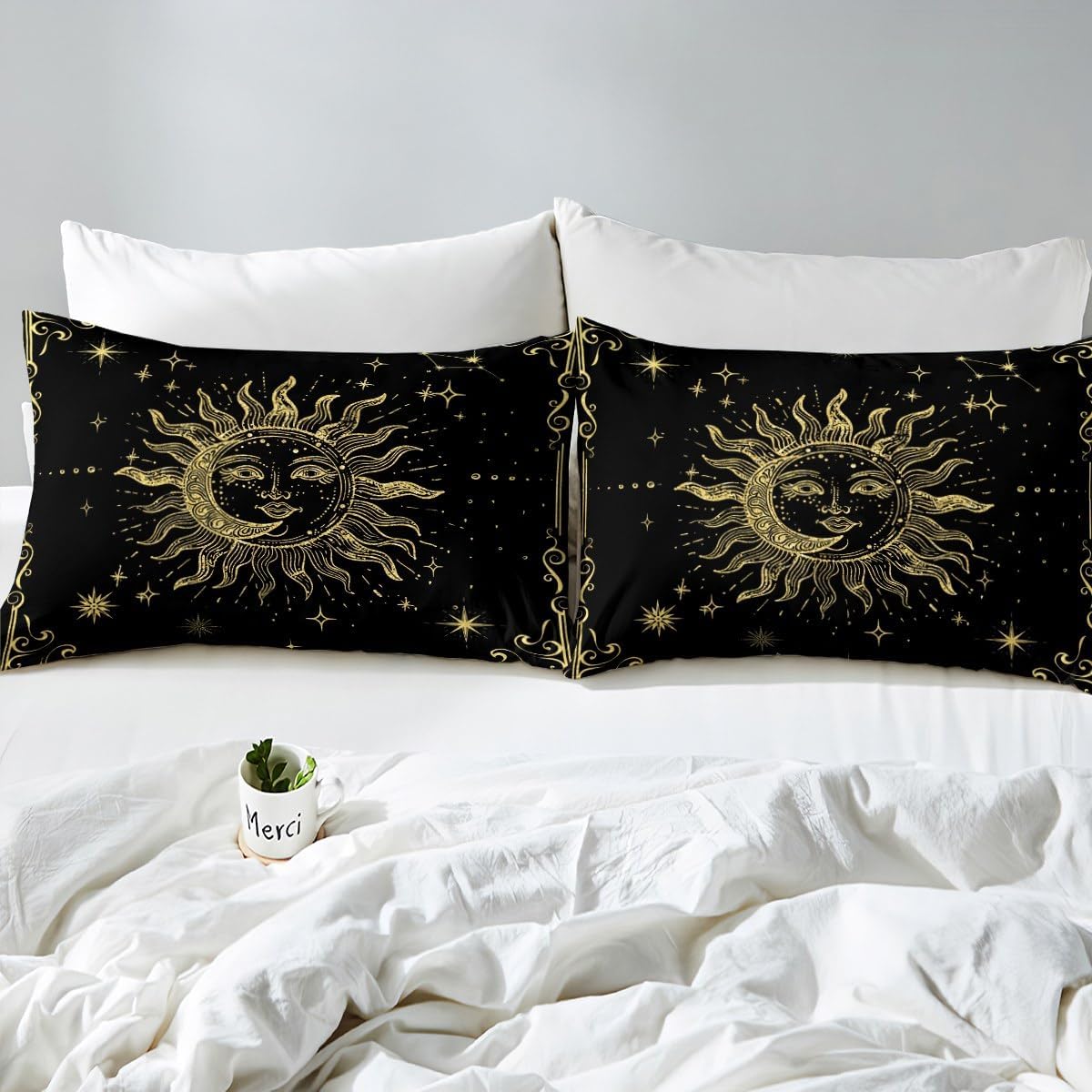 Erosebridal Boho Mandala Duvet Cover Full Celestial Sun and Moon Bedding Set Space Gold Stars Moon Comforter Cover for Kids Boys Girls Teens Galaxy Stars Quilt Cover with 2 Pillow Cases Bedroom Decor