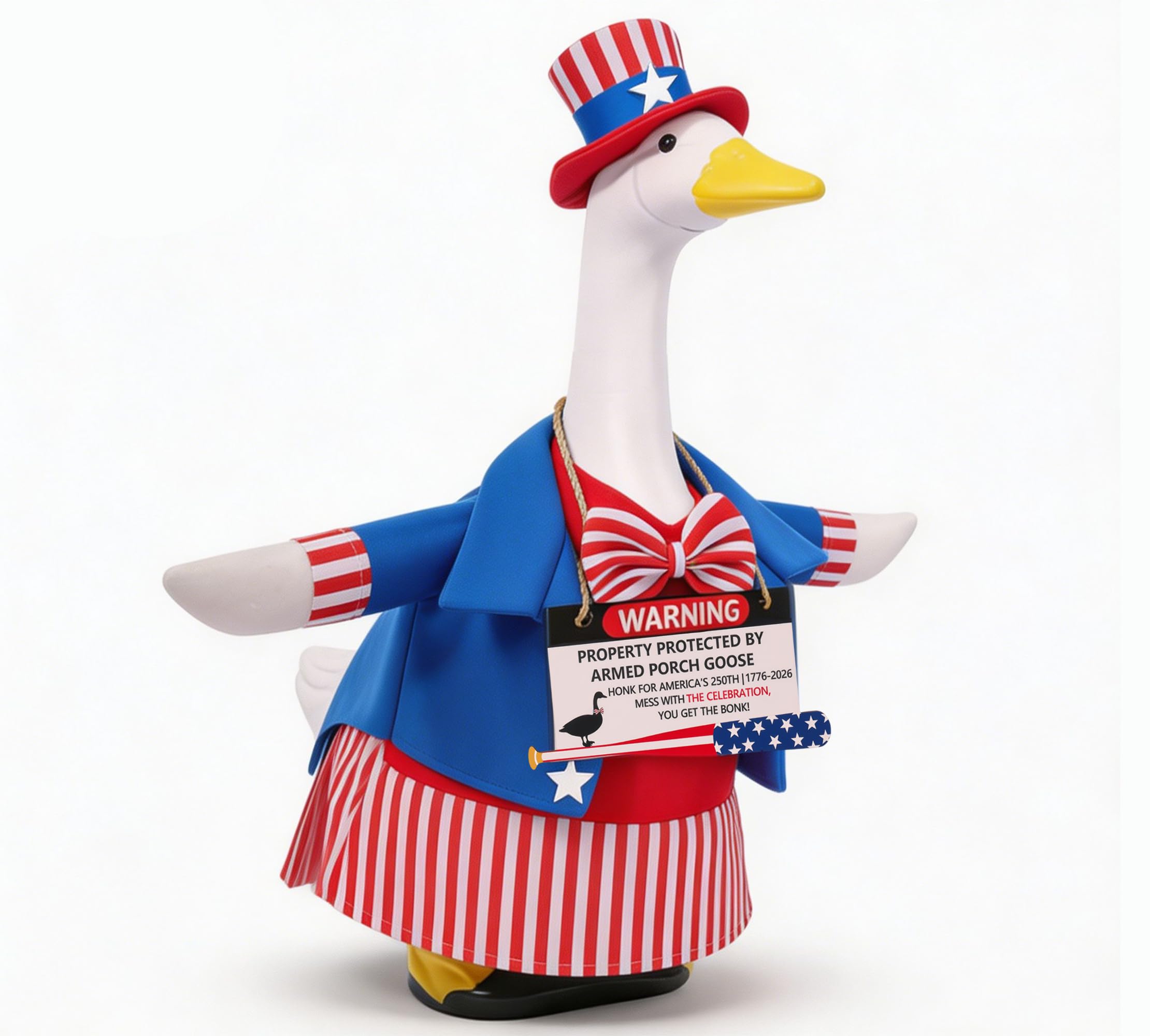 Photo 1 of ***MISSING HAT*** EIHFHIE 250th Independence Day Porch Goose Outfit for 23 Inch Goose Statue, Patriotic Red White Blue Goose Clothes with Hat & Funny Warning Sign, Farmhouse 4th of July Porch Decorations