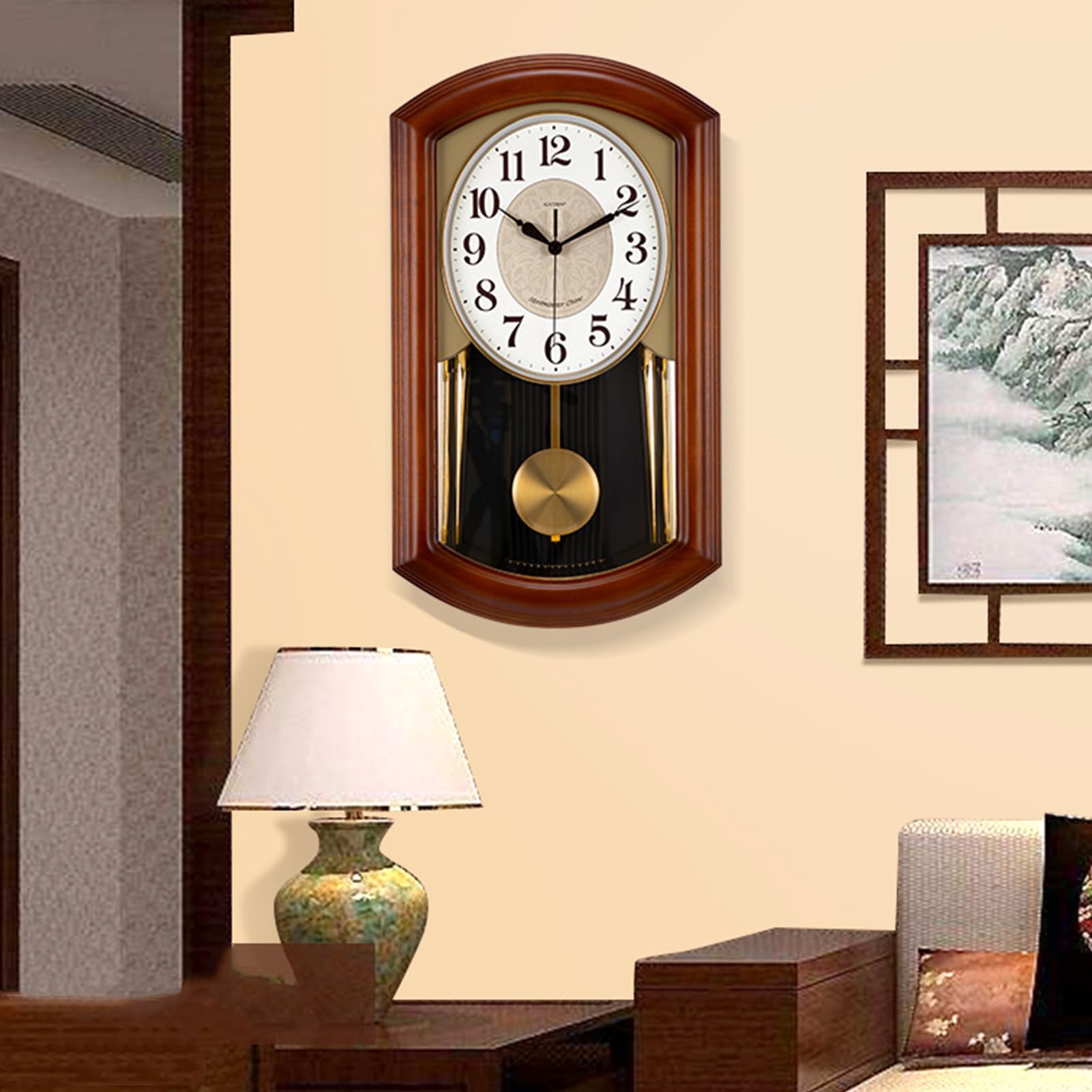 AOKLEY Reloj de Pared de péndulo 52 * 30cm, Reloj de pendulo, Reloj de carrillon Antes de Las campanadas, Fabricado en Madera