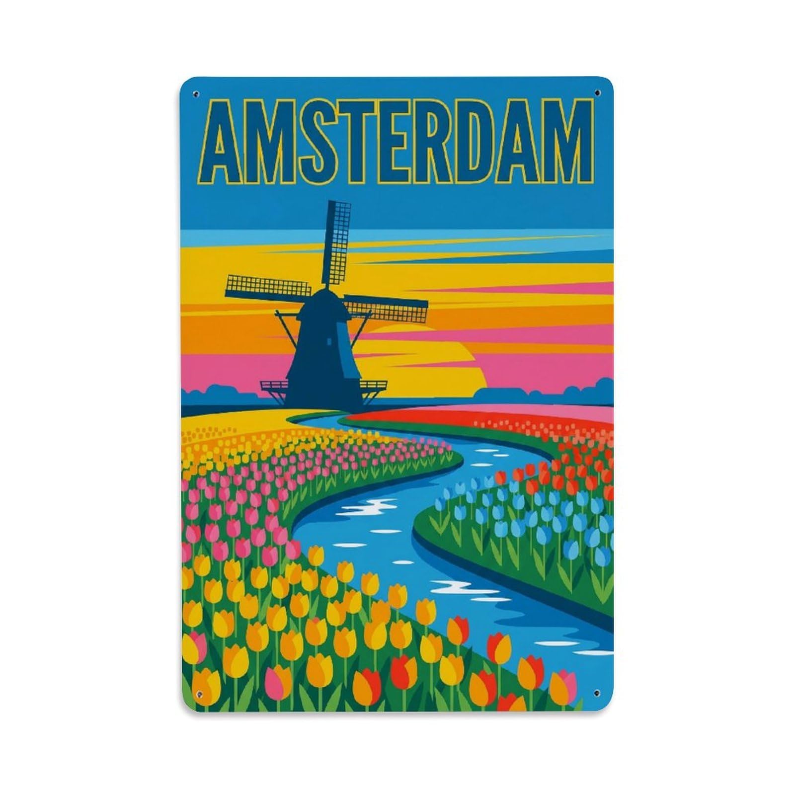 Este 8X12inch Style Vintage Travel Amsterdam Netherlands Energetic Metal Tin Sign