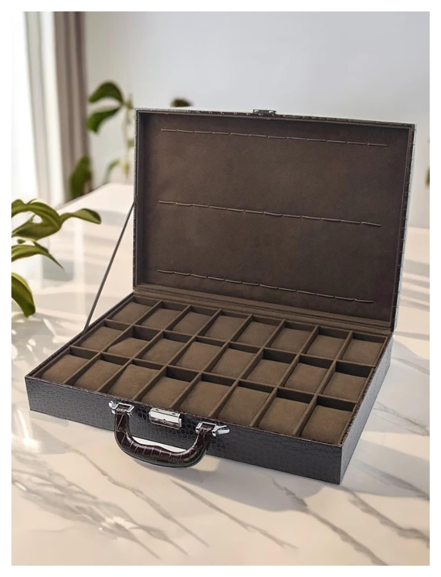 Generico Scatola porta orologi, scatola porta orologi da 24 cinture Scatole regalo con display for collezione di scatole porta orologi in pelle PU(Brown)