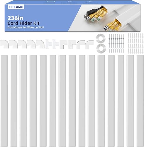 Miniatura 13 de Delamu – Ocultador de cable de 128 pulgadas para 1 cable, cubiertas de cable autoadhesivas para cables en la pared, cubiertas de cable más fáciles
