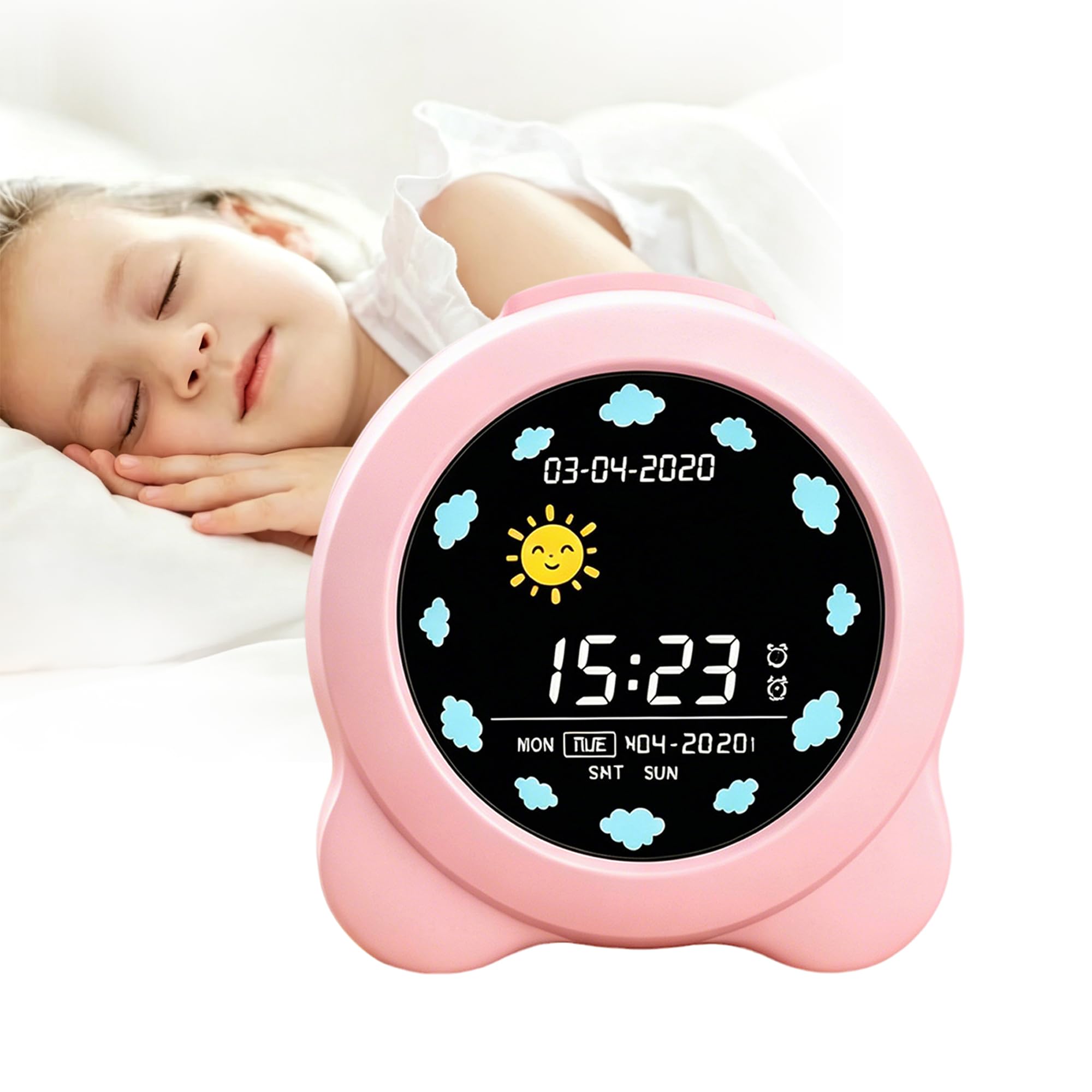 auvstar Sveglia Bambini,Sleep Trainer Clock,Sveglia Digitale per Bambini per l'allenamento del Sonno,Display 3.6 LCD con Modalità per Mattina e Notte, 6 Suoni di Allarme,Alimentato Tramite USB
