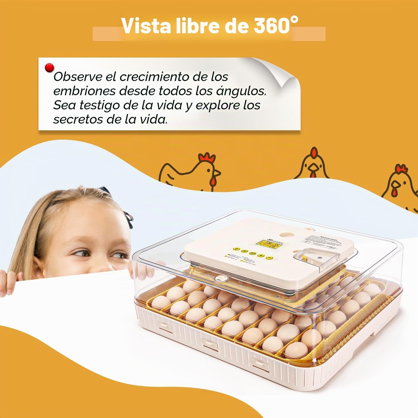 Sailnovo Incubadora de huevos de 56 huevos, totalmente automática, con giro automático, control de humedad y temperatura, incubadora para pollo, pato, codorniz, para laboratorio, escuela, granja