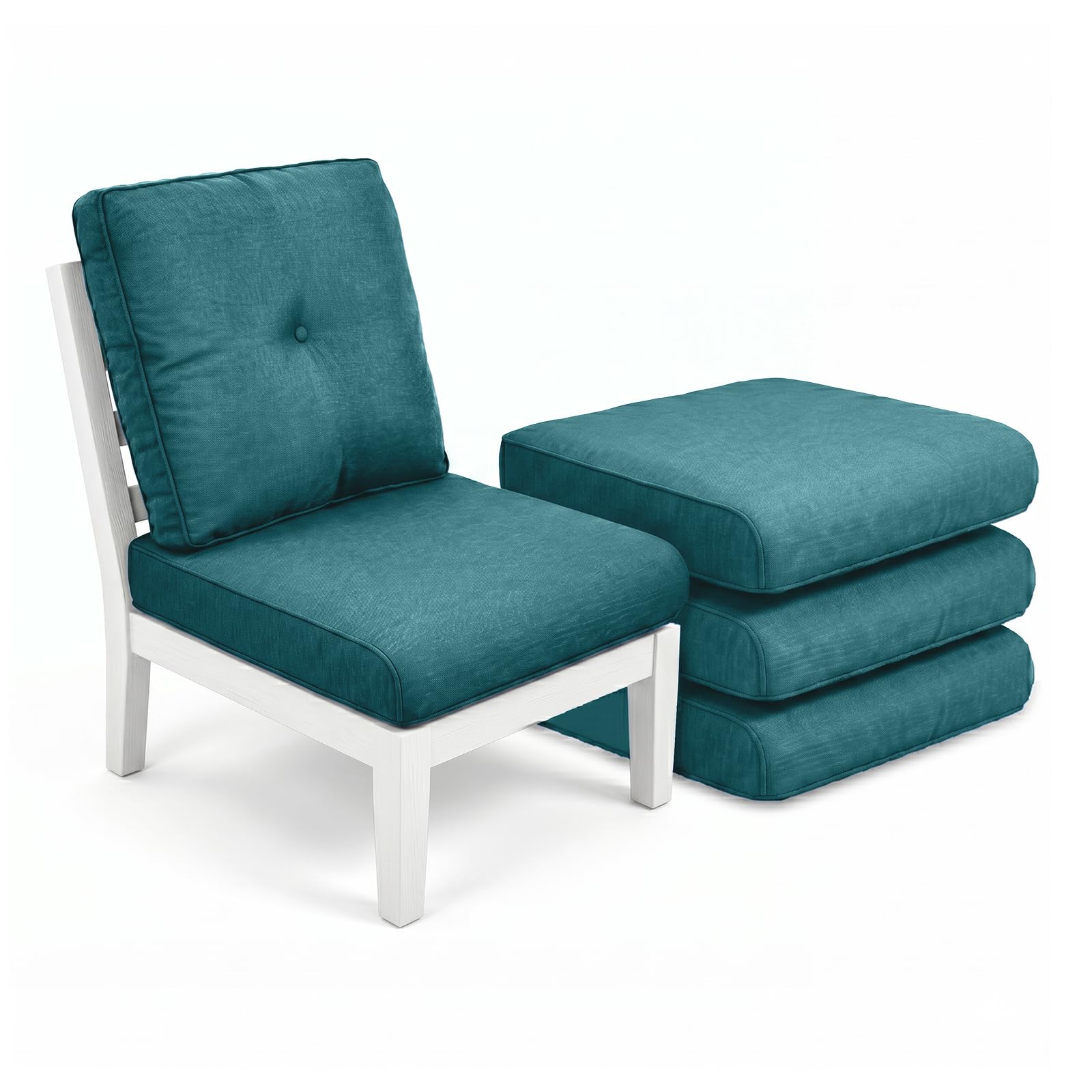 Luxury 4" Thick Outdoor Cushion Set of 4 - 22x24 Patio Furniture Cushions with 28D High-Density Foam, Water-Resistant &amp; Fade-Resistant Fabric, Removable Covers for Patio Furniture Sofa -Peacock Blue