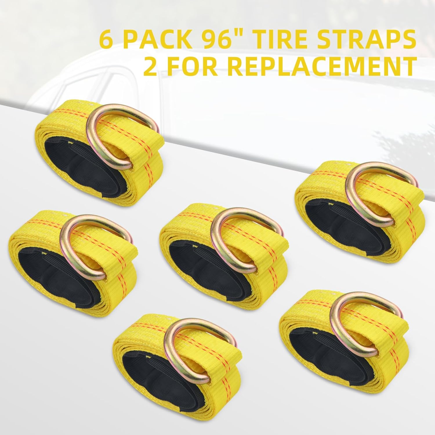 Trekassy Car Tie Down Straps for Trailers with Heavy Duty Chain Anchors, 6 Pack 2" x 96" Lasso Style Tire Straps (2 for Replacement), 10,000lbs Break Strength, Hauling Cars, UTV, Truck - Image 2