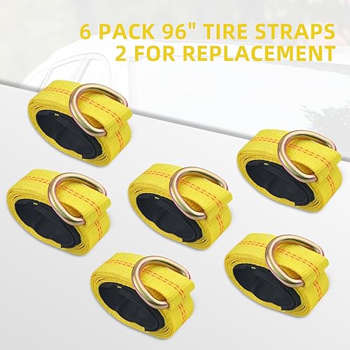 Miniatura 2 de Trekassy Car Tie Down Straps for Trailers with Heavy Duty Chain Anchors, 6 Pack 2" x 96" Lasso Style Tire Straps (2 for Replacement), 10,000lbs