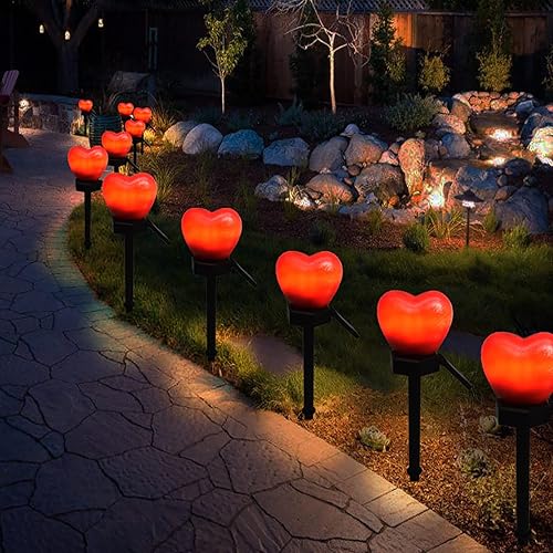 Kidyawn Decoración del día de San Valentín luz solar en forma de corazón luz de jardín luz de ambiente lámpara de inserción de tierra regalos para