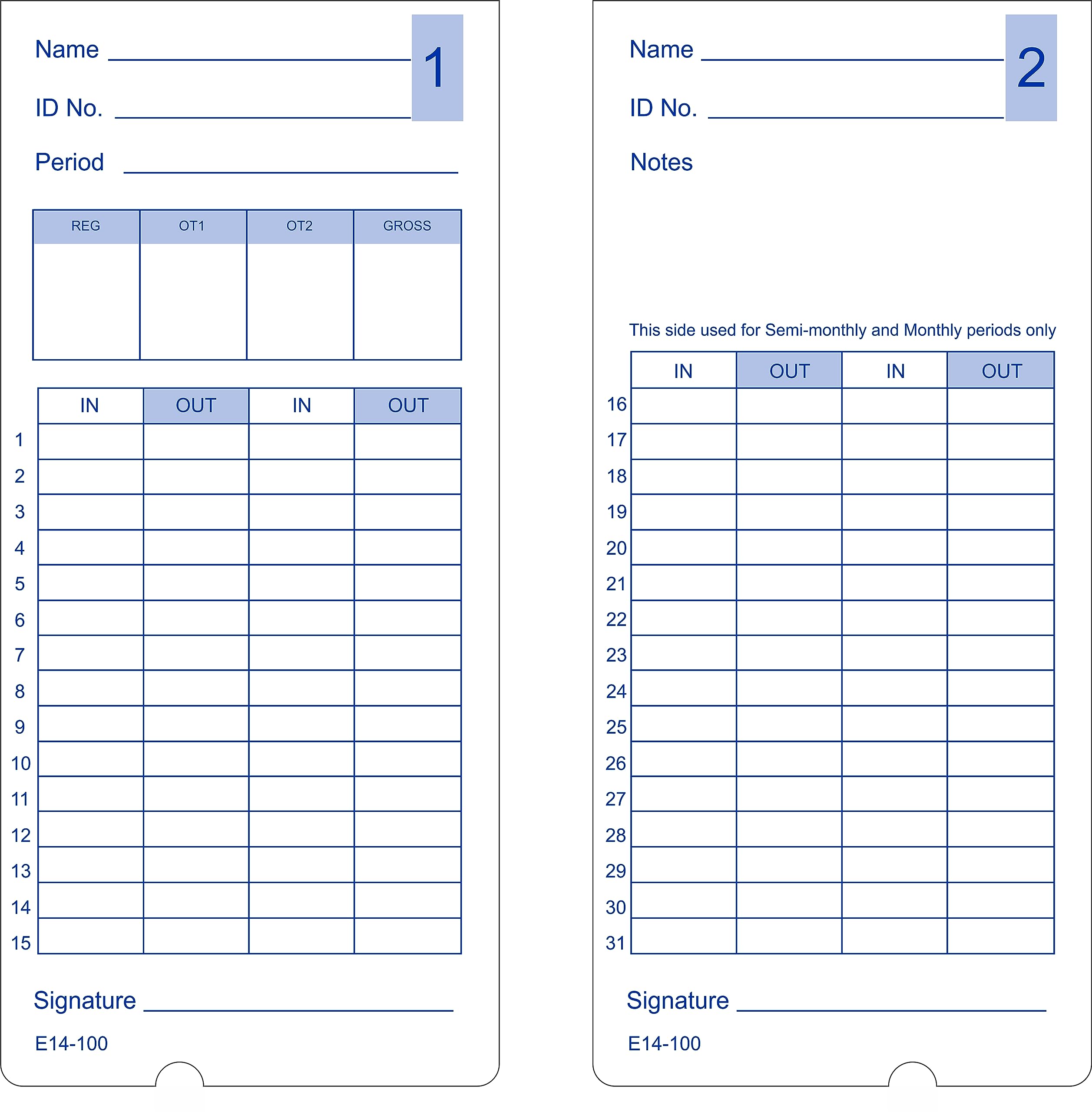 E14 Time Cards, 800-Count, Made in USA, for Lathem 400E Time Clock