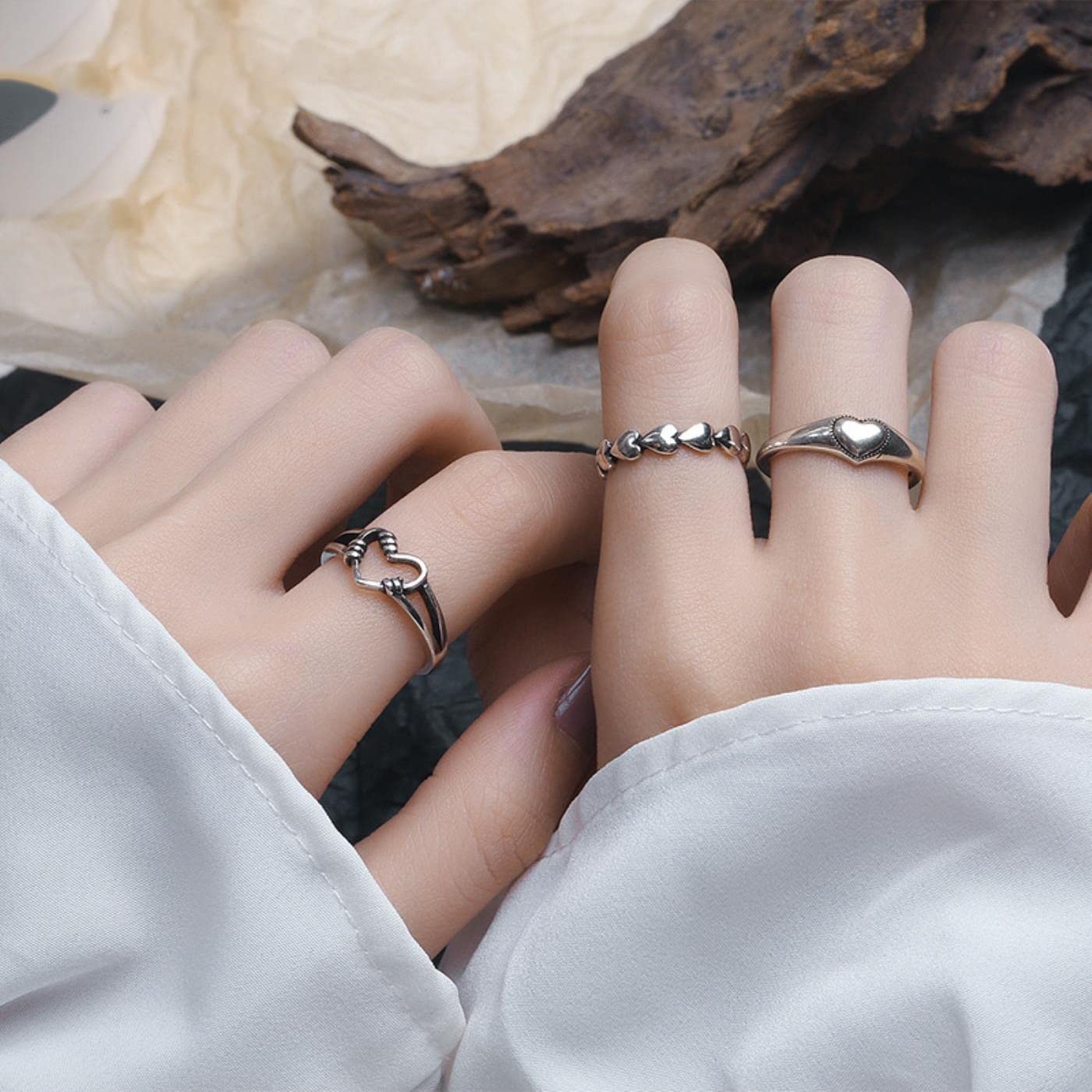 Retro Love Heart Hollow Open Ring Kobieta INS Trend Słodki Sexy Elegancki Hand-Made Hip-Hop Moda Tajska Srebrny Pierścień